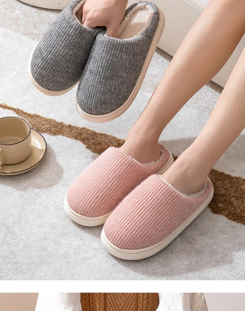 [Clearance sale] warm cotton slippers couple simple plain version indoor household non-slip wear-resistant winter slippers — feature 13