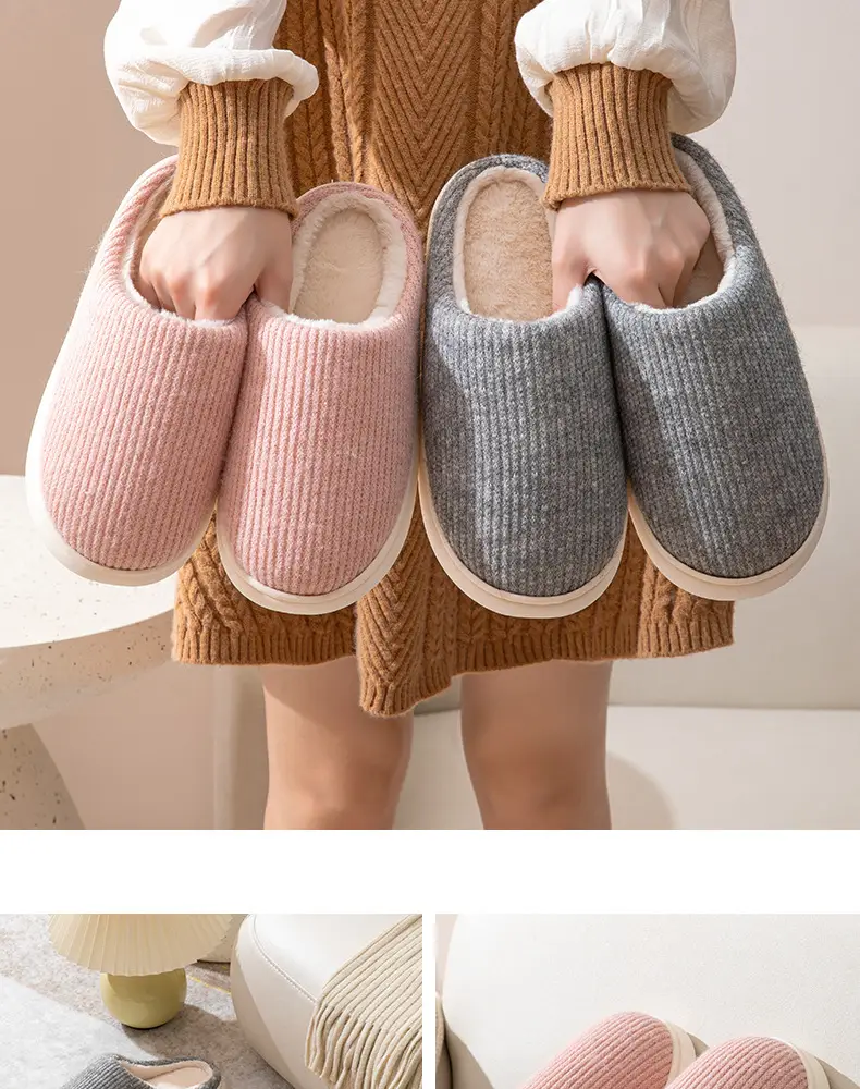 [Clearance sale] warm cotton slippers couple simple plain version indoor household non-slip wear-resistant winter slippers — feature 14