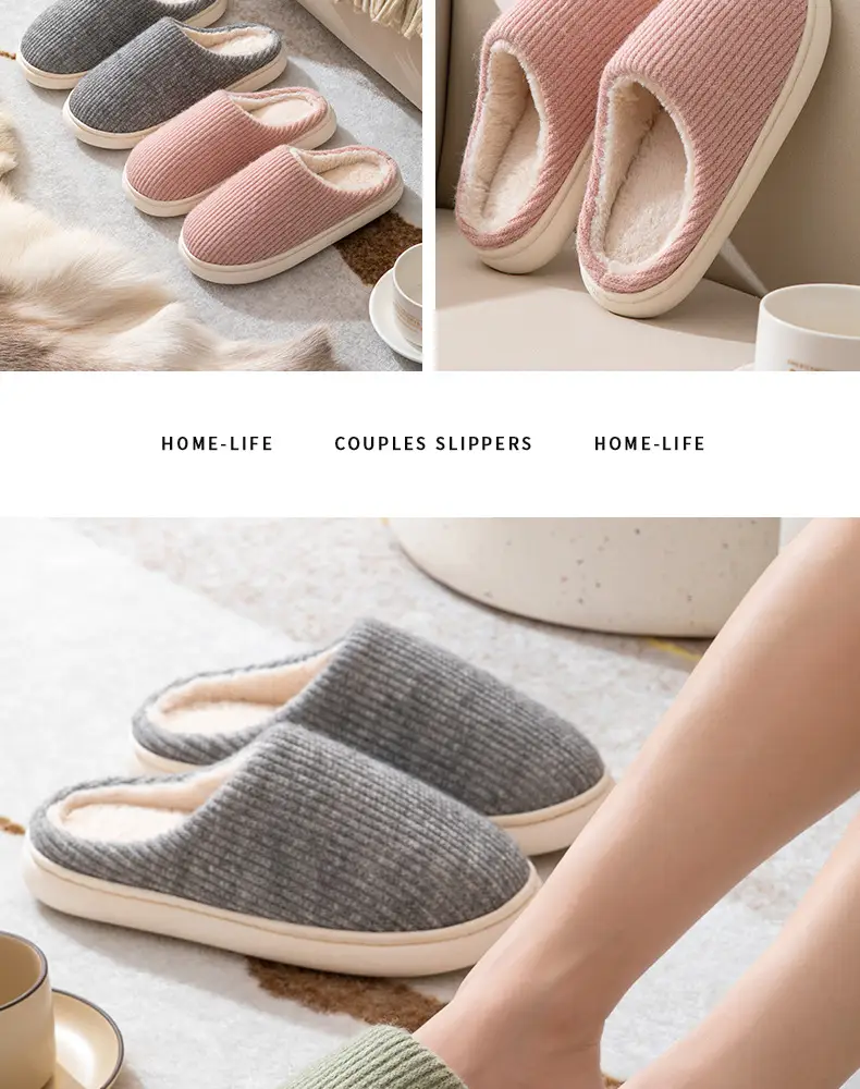 [Clearance sale] warm cotton slippers couple simple plain version indoor household non-slip wear-resistant winter slippers — feature 15