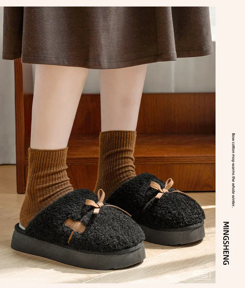 Thick Bottom Small Chanel Style Cotton Slippers Women's Winter New Princess Cotton Slippers Heightened Warm Home Students Indoor Dung Feeling — feature 9