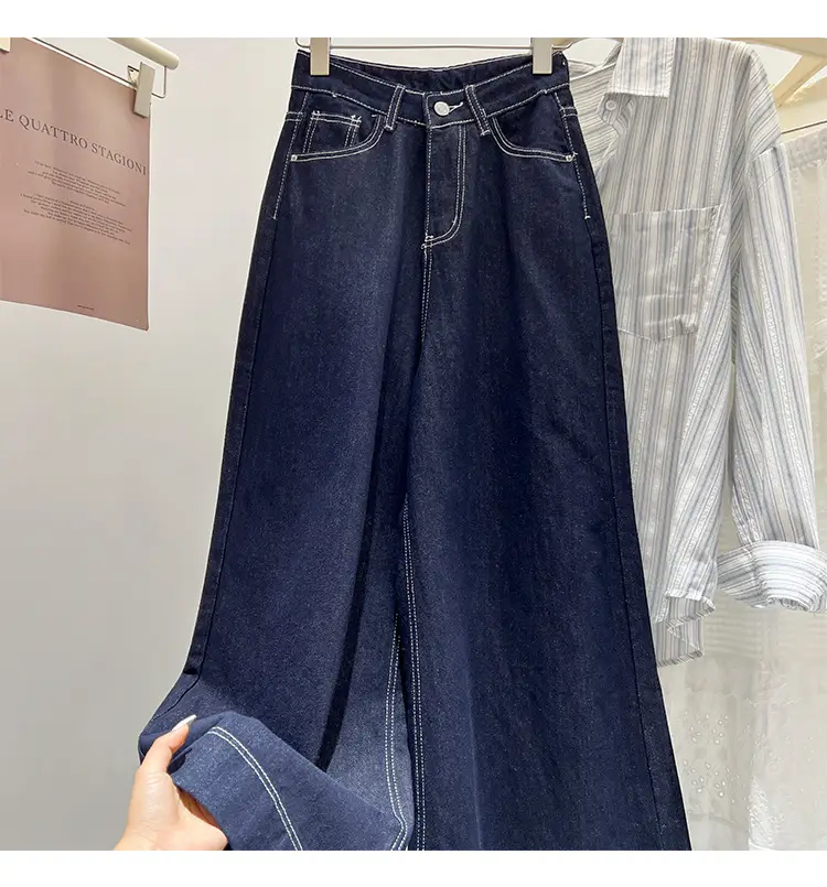 Dark Blue Wide Leg Jeans Women Spring Autumn Loose Fit High Waist — feature 1