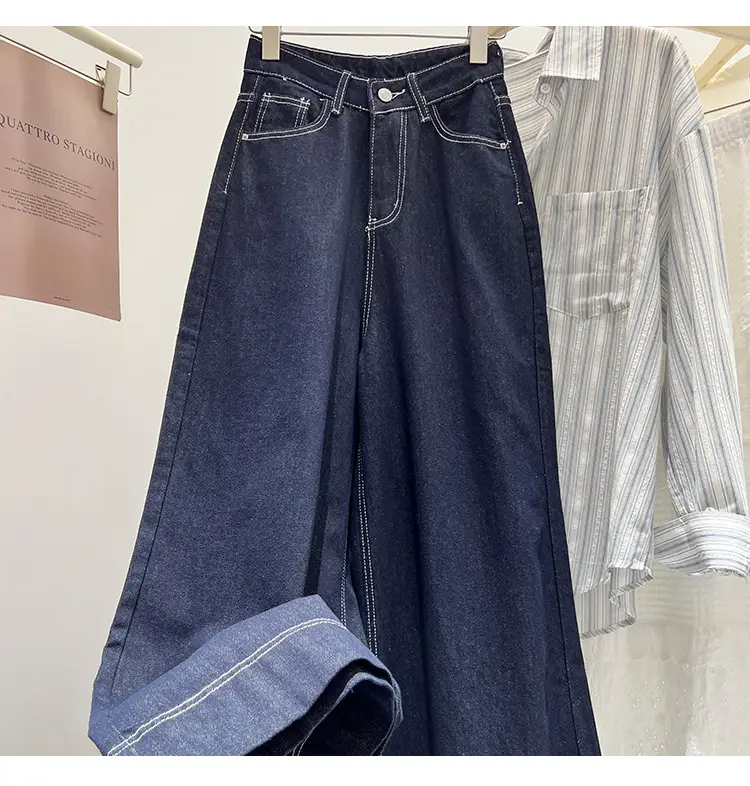 Dark Blue Wide Leg Jeans Women Spring Autumn Loose Fit High Waist — feature 10