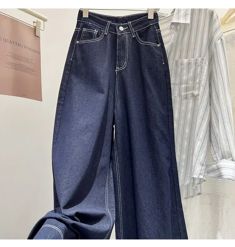Dark Blue Wide Leg Jeans Women Spring Autumn Loose Fit High Waist — feature 11