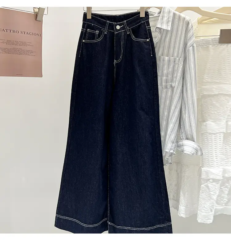 Dark Blue Wide Leg Jeans Women Spring Autumn Loose Fit High Waist — feature 12