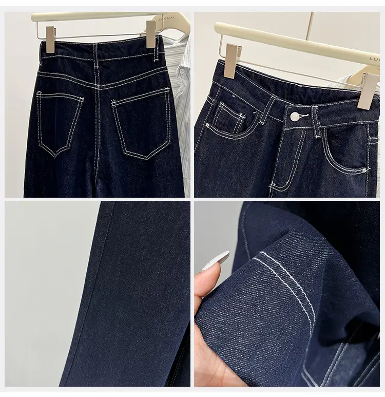 Dark Blue Wide Leg Jeans Women Spring Autumn Loose Fit High Waist — feature 4