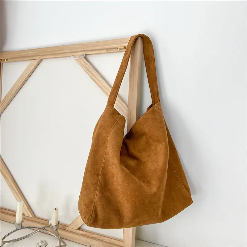 Korean-style Woolen Shoulder Bag Brown Large Capacity - Image 4