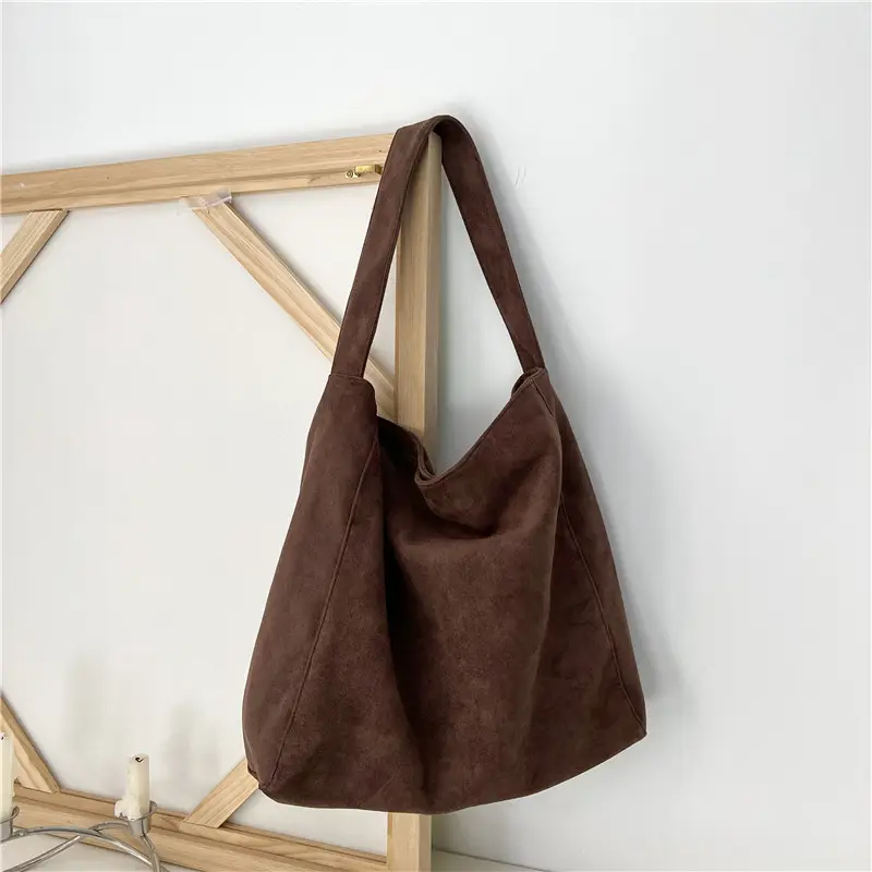 Korean-style Woolen Shoulder Bag Brown Large Capacity - Image 6