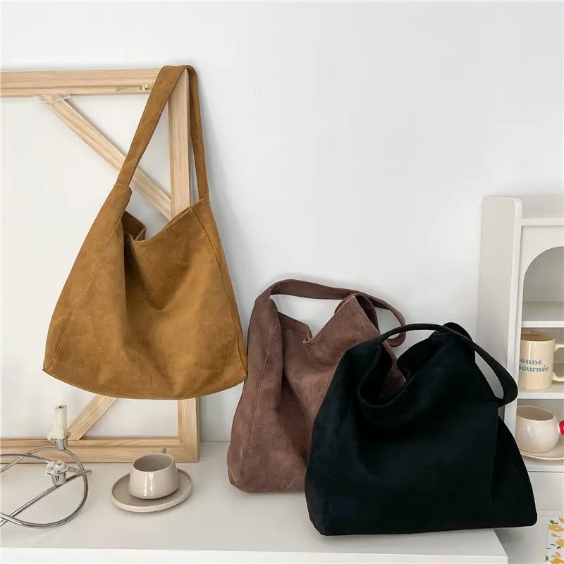 Korean-style Woolen Shoulder Bag Brown Large Capacity - Image 7