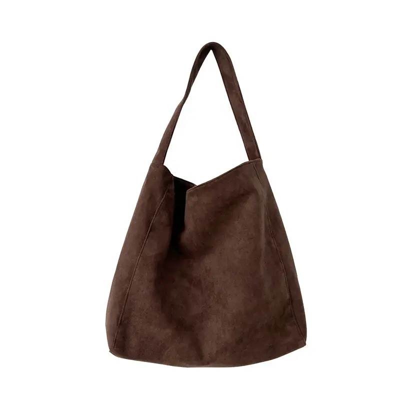 Korean-style Woolen Shoulder Bag Brown Large Capacity - Image 8