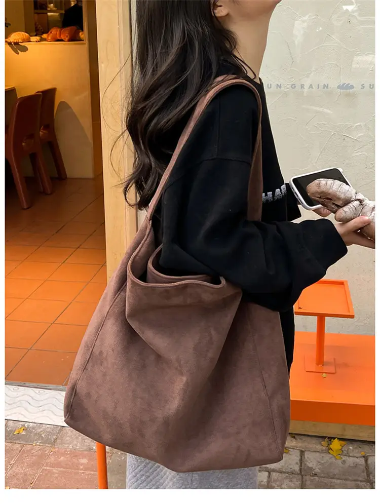 Korean-style Woolen Shoulder Bag Brown Large Capacity — feature 11