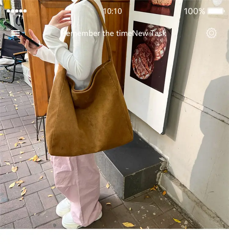 Korean-style Woolen Shoulder Bag Brown Large Capacity — feature 12