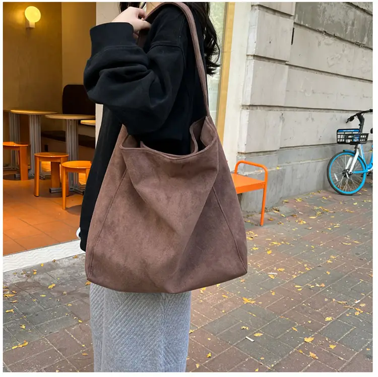 Korean-style Woolen Shoulder Bag Brown Large Capacity — feature 15