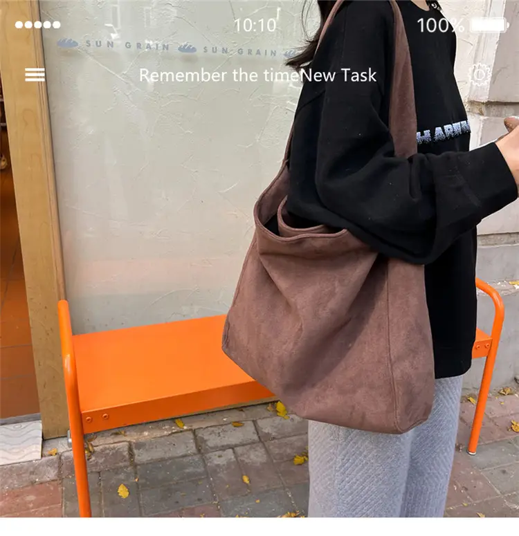 Korean-style Woolen Shoulder Bag Brown Large Capacity — feature 16