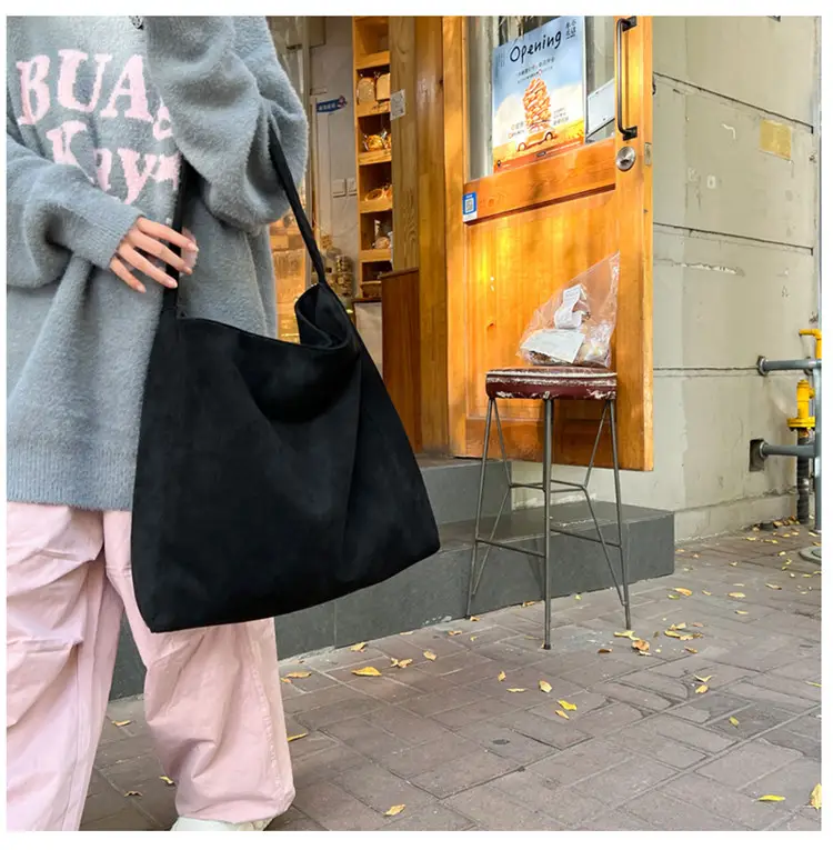 Korean-style Woolen Shoulder Bag Brown Large Capacity — feature 19