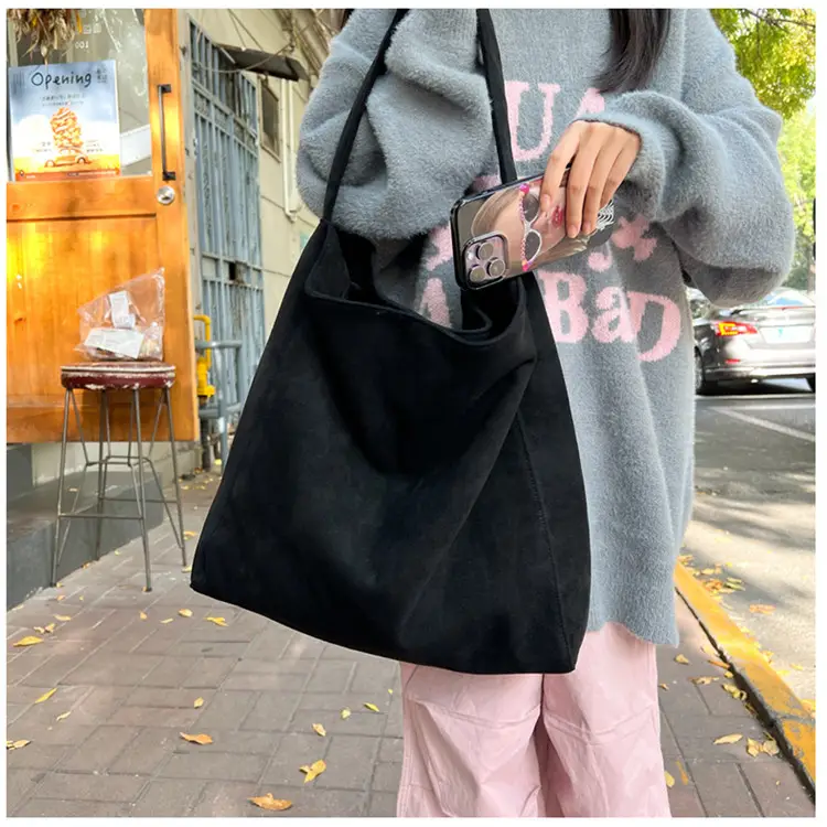 Korean-style Woolen Shoulder Bag Brown Large Capacity — feature 20
