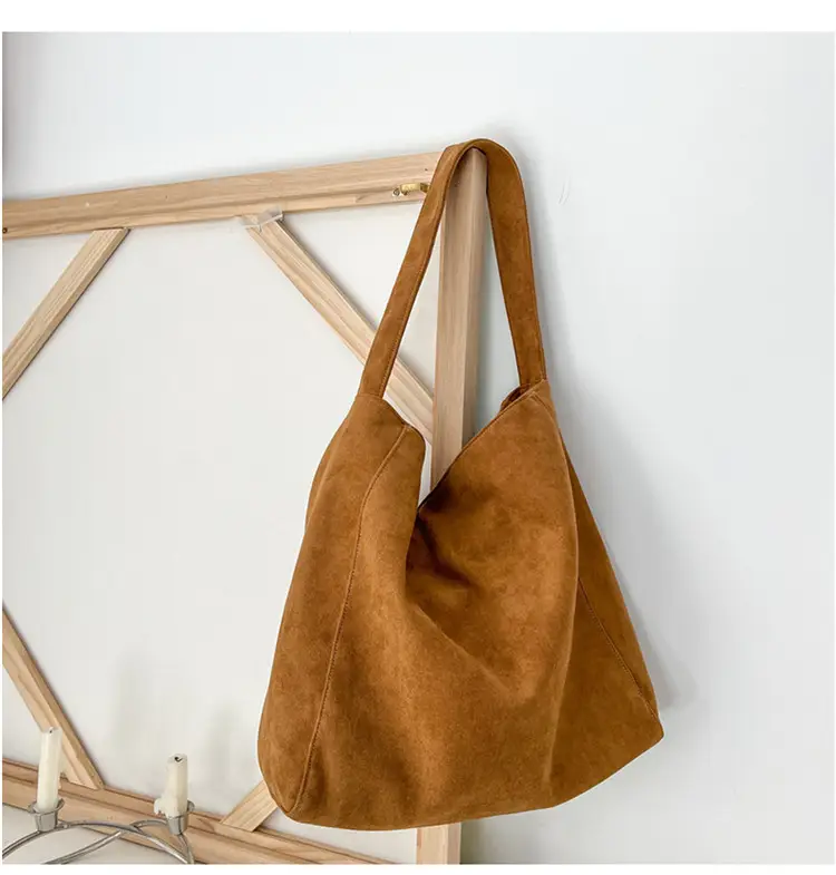 Korean-style Woolen Shoulder Bag Brown Large Capacity — feature 3