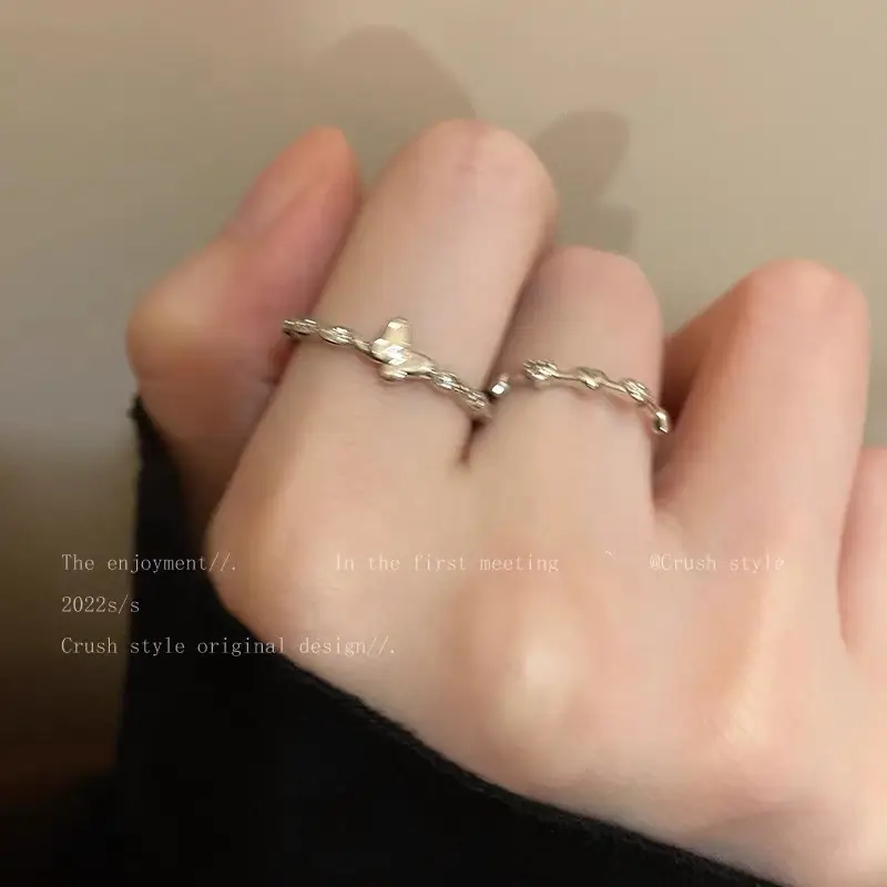 Ins Style Korean Niche Ring, Feminine, Versatile, Simple and Personalized Pair of Rings, High-End Open Index Finger Ring Wholesale