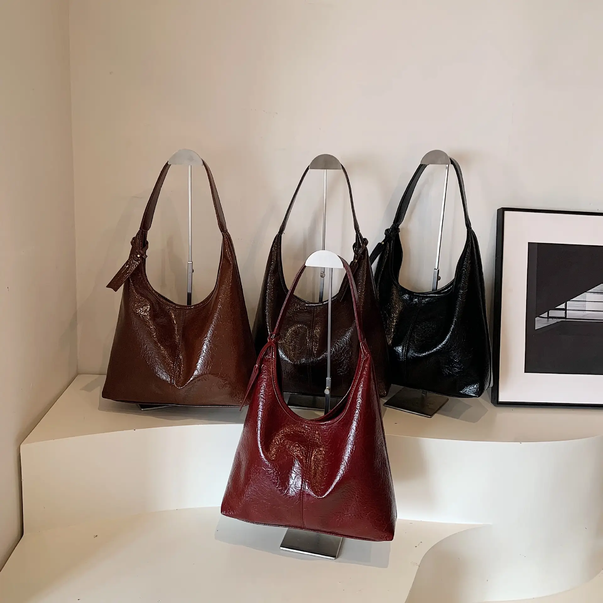 Women's Cross-Brand PU Leather Shoulder Bags Brown Black Red - Image 8
