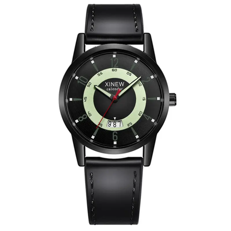 Men's Xinew Leather Band Date Quartz Watch Brown