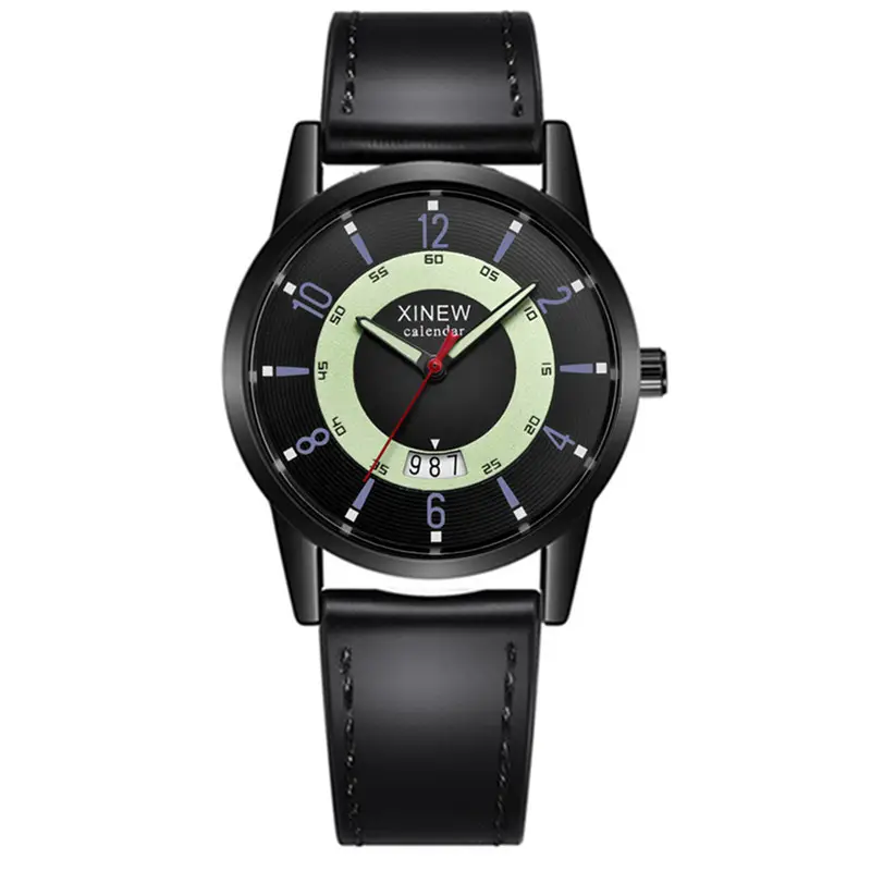 Men's Xinew Leather Band Date Quartz Watch Brown