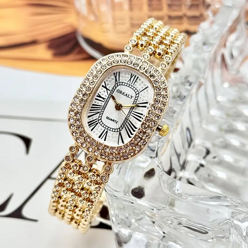Gold Diamond Studded Women's Watch with Roman Numeral - Image 11