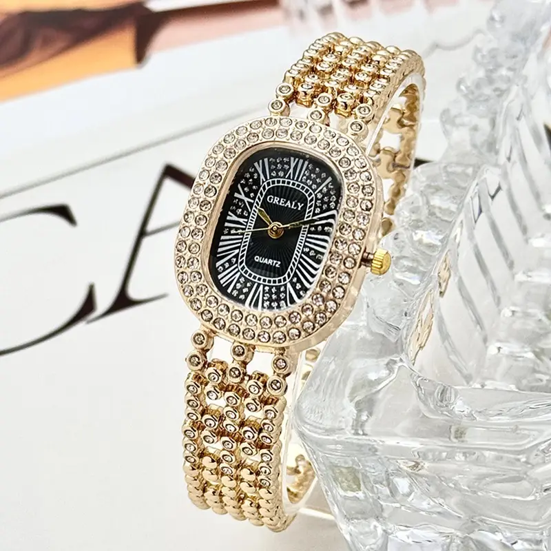 Gold Diamond Studded Women's Watch with Roman Numeral - Image 12