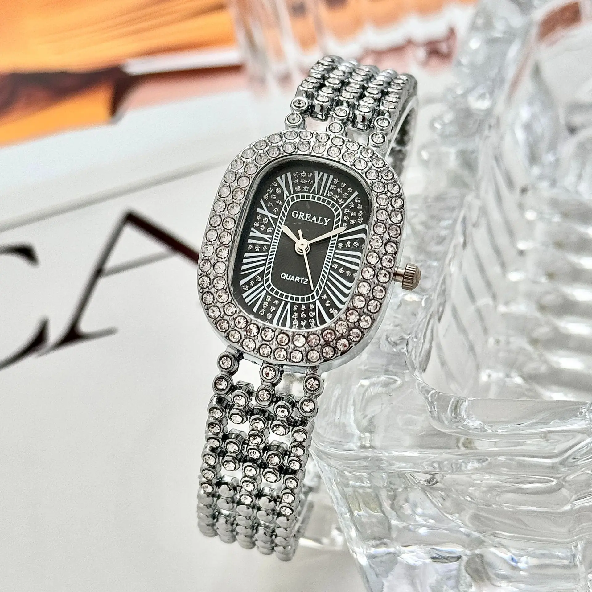 Gold Diamond Studded Women's Watch with Roman Numeral — feature 14