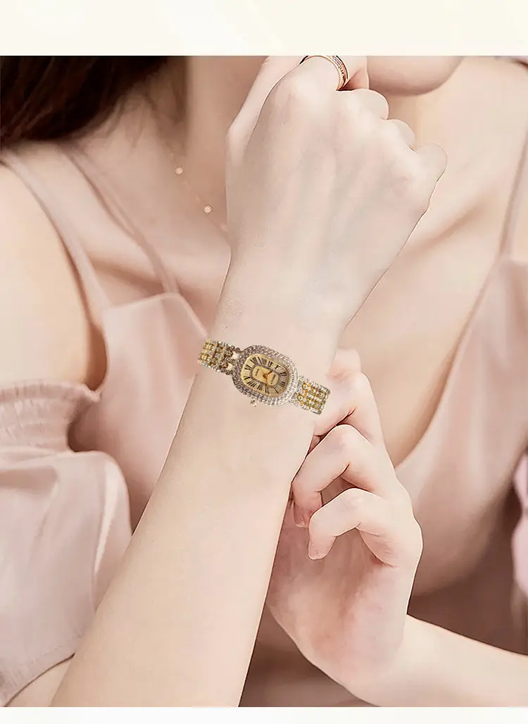 Gold Diamond Studded Women's Watch with Roman Numeral — feature 3