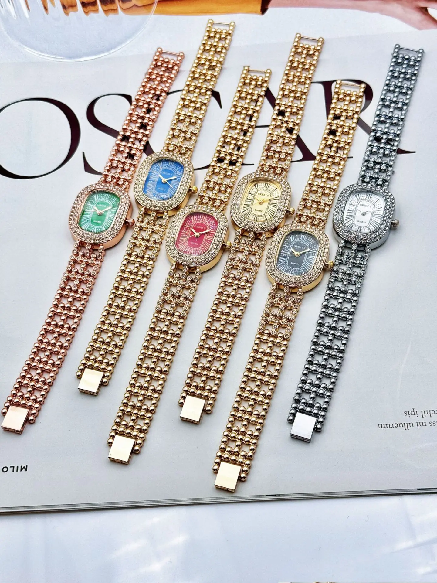 Gold Diamond Studded Women's Watch with Roman Numeral — feature 4