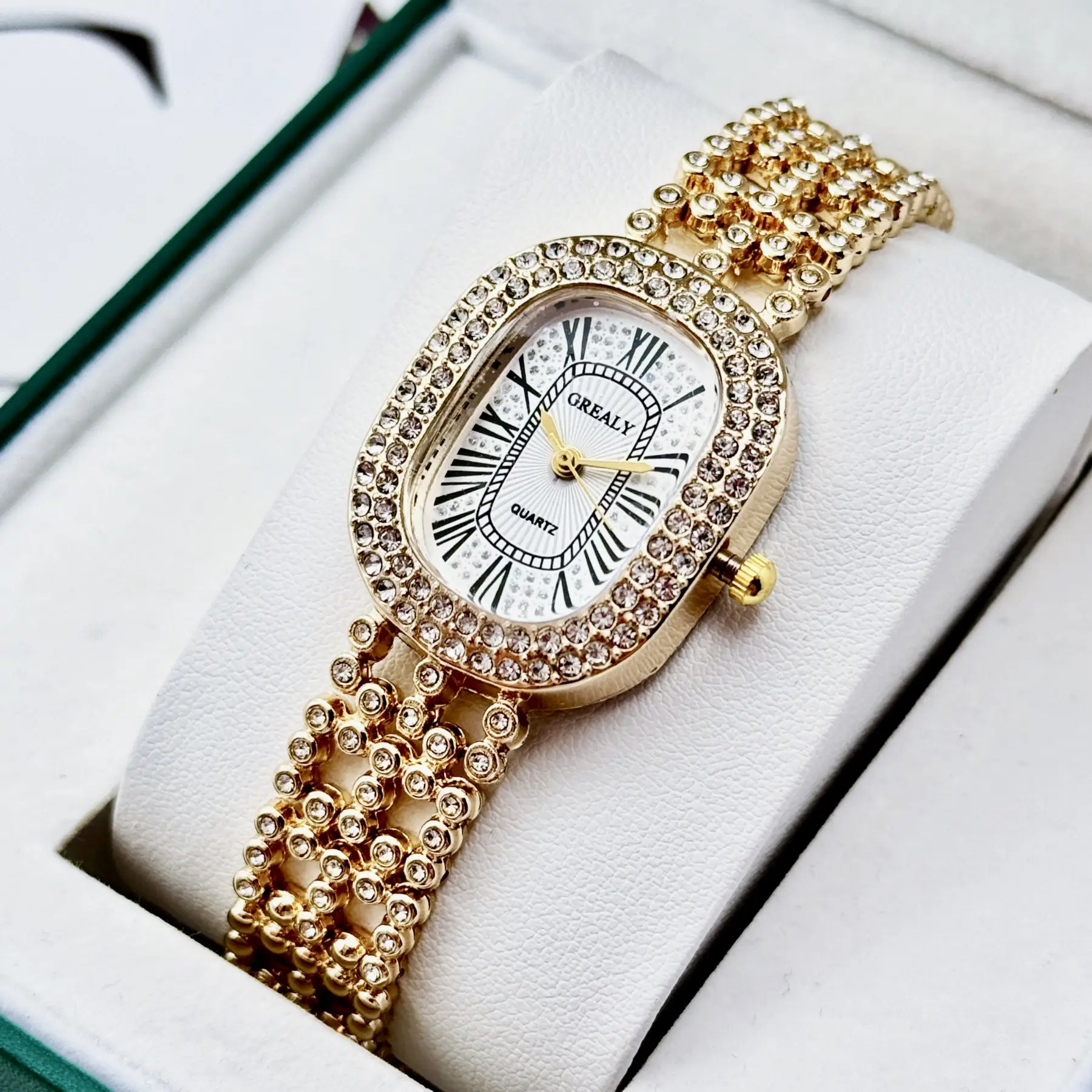 Gold Diamond Studded Women's Watch with Roman Numeral — feature 7