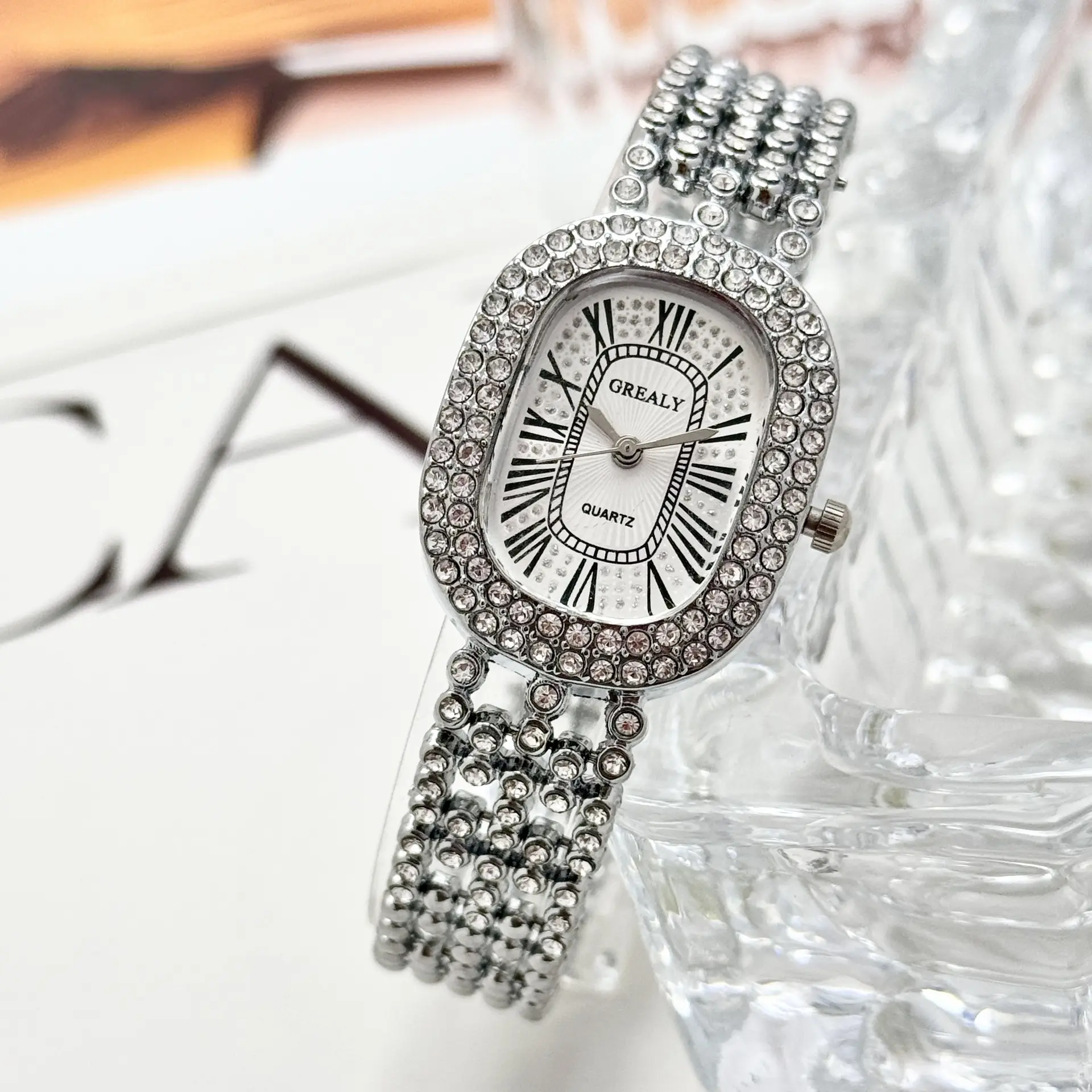 Gold Diamond Studded Women's Watch with Roman Numeral - Image 6