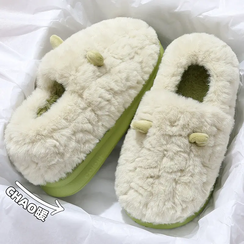 Cute cotton slippers women's winter small ears plush fleece-lined thick bag with men's winter cotton slippers men's winter wholesale - Image 7