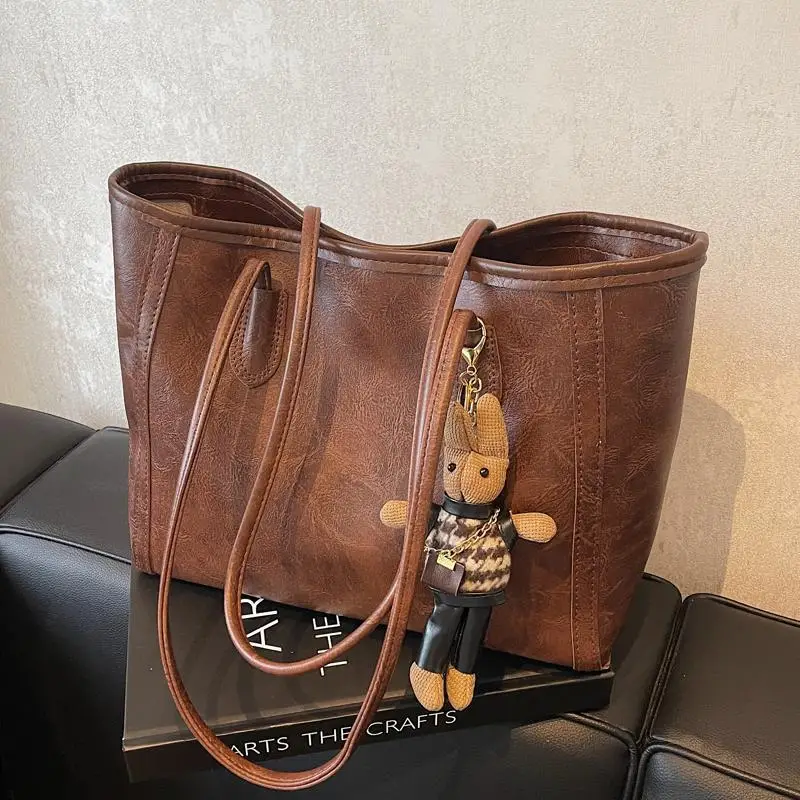 Women's Cross-Country Leather Tote Bag Cream Brown - Image 7