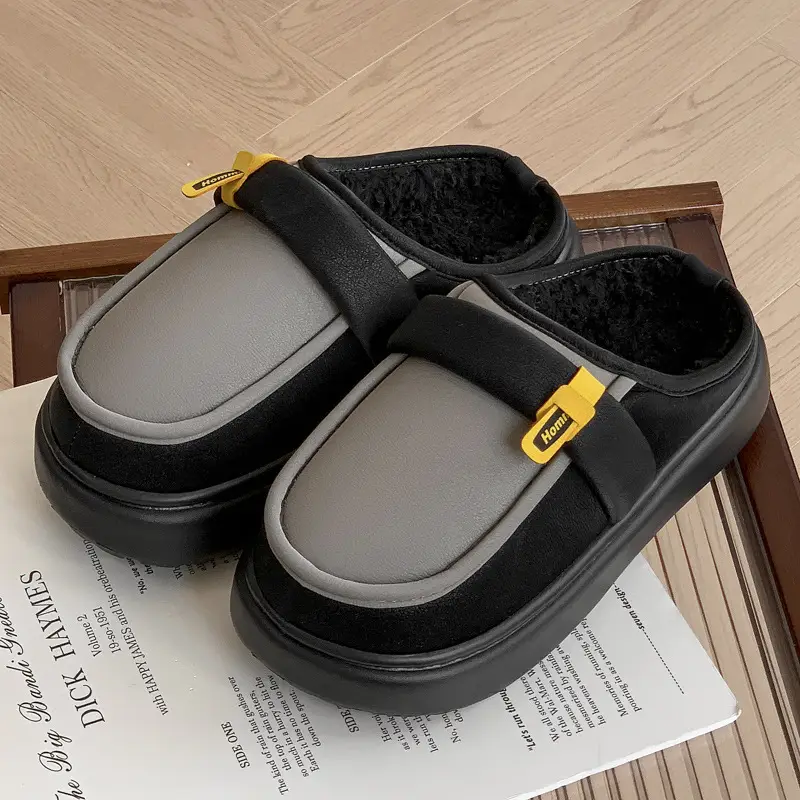 Men's Cotton Slippers Autumn and Winter Indoor Home Warm Non-slip Waterproof Outer Wear Dirty Resistant fleece-lined Simple Fashion Slippers - Image 3