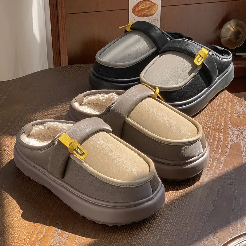 Men's Cotton Slippers Autumn and Winter Indoor Home Warm Non-slip Waterproof Outer Wear Dirty Resistant fleece-lined Simple Fashion Slippers - Image 6