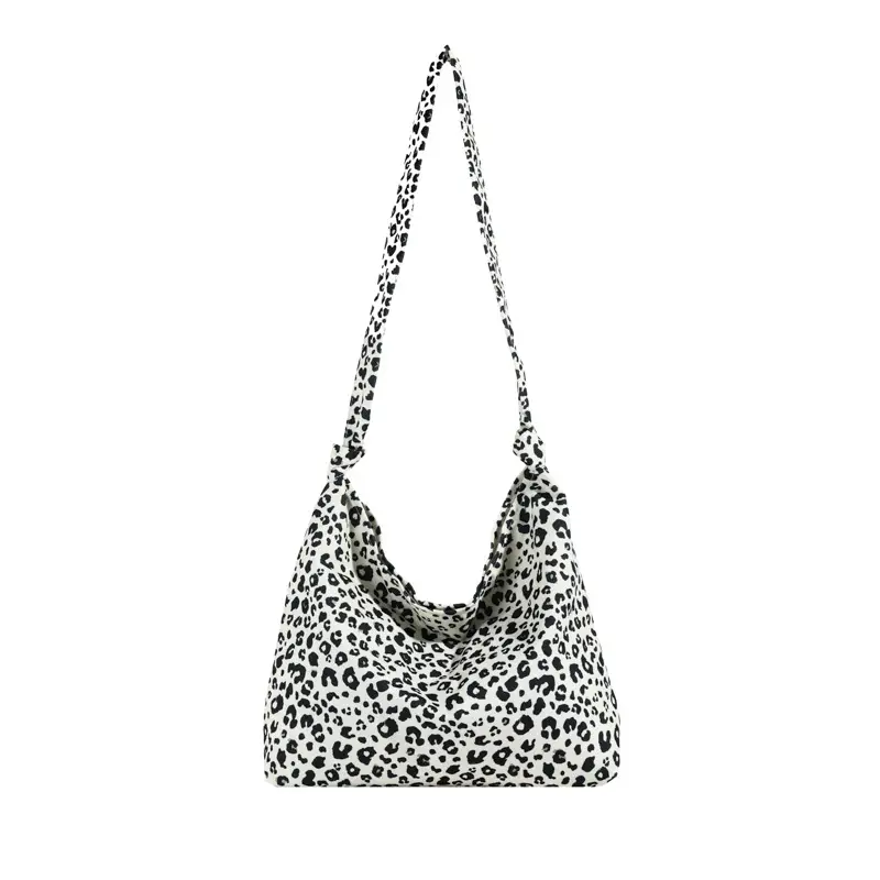Leopard Print Fleece Shoulder Bag for Women Large Capacity