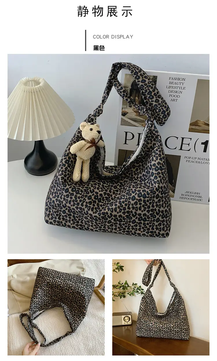 Leopard Print Fleece Shoulder Bag for Women Large Capacity — feature 17