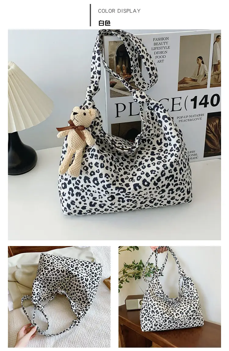 Leopard Print Fleece Shoulder Bag for Women Large Capacity — feature 18