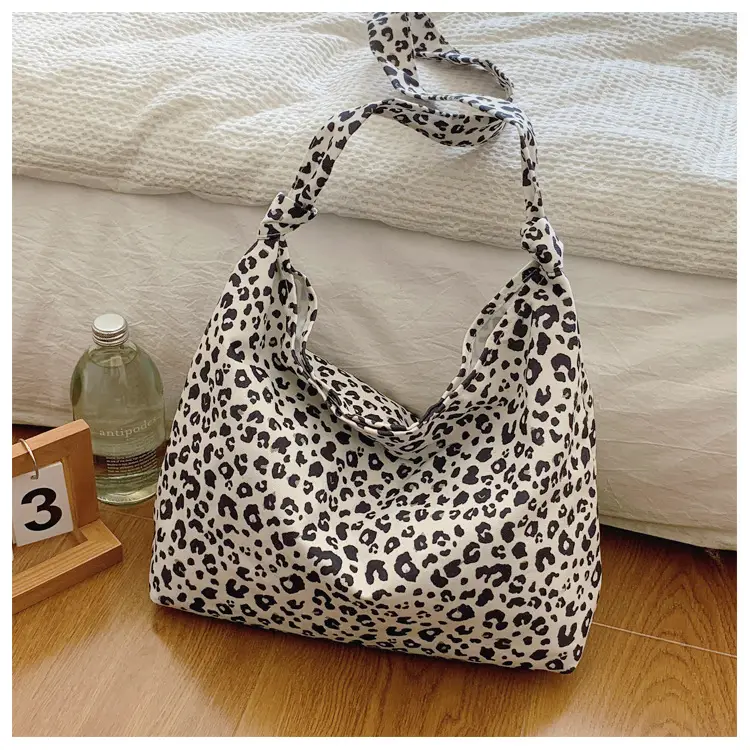 Leopard Print Fleece Shoulder Bag for Women Large Capacity