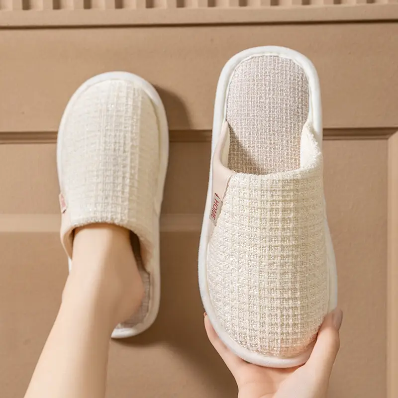 Women Cotton Slip-On Slippers Brown Winter Indoor - Image 5