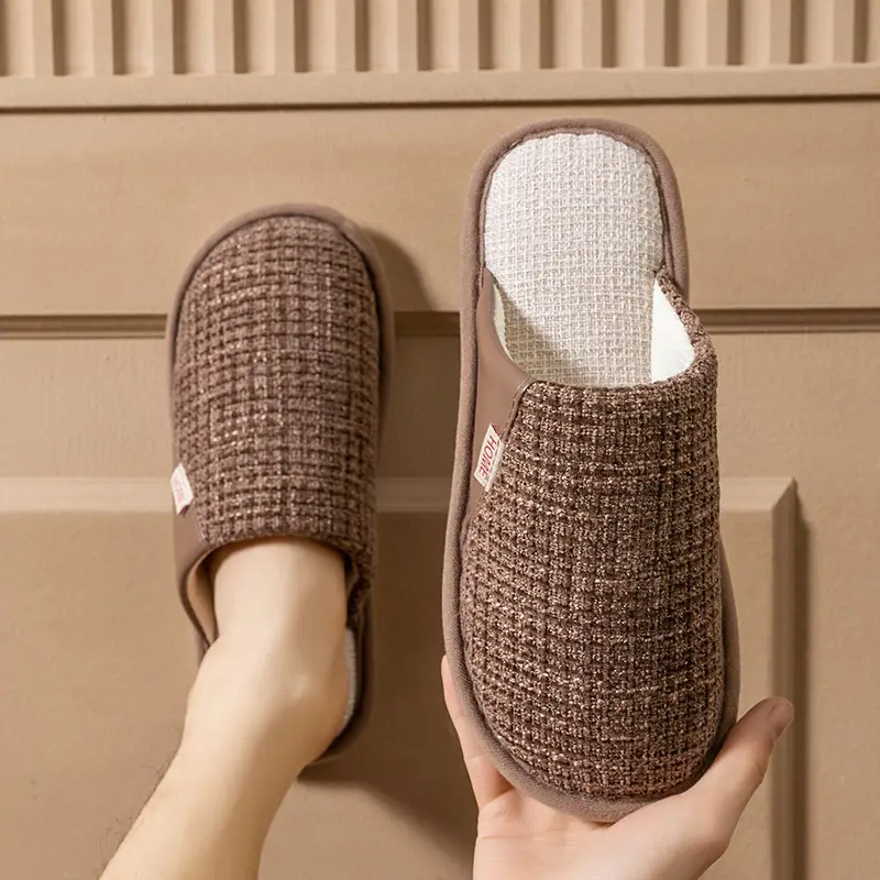 Women Cotton Slip-On Slippers Brown Winter Indoor - Image 8