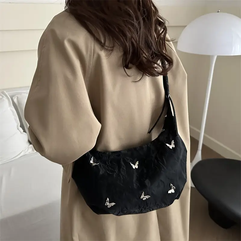 Black Butterfly Embroidered Shoulder Crossbody Bag - Image 5