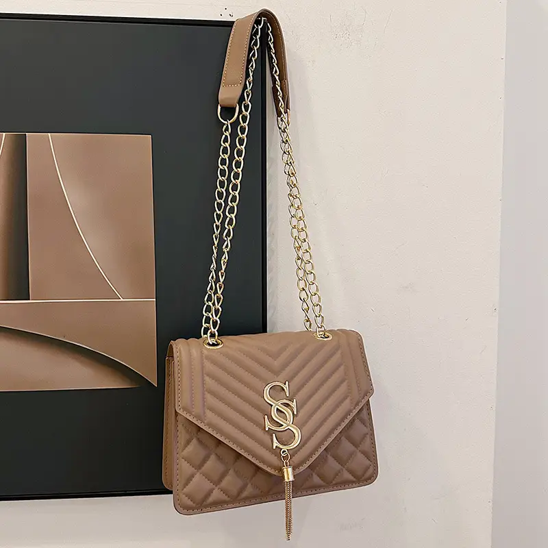 Lingge Chain Bag Women's Tan 2024 New Style - Image 6