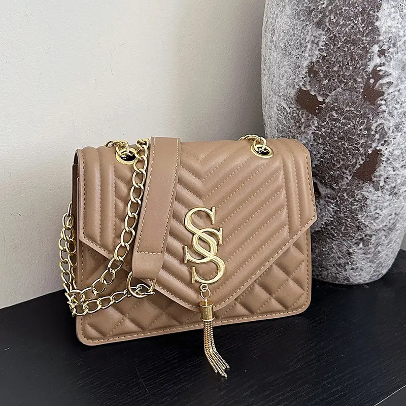 Lingge Chain Bag Women's Tan 2024 New Style - Image 3