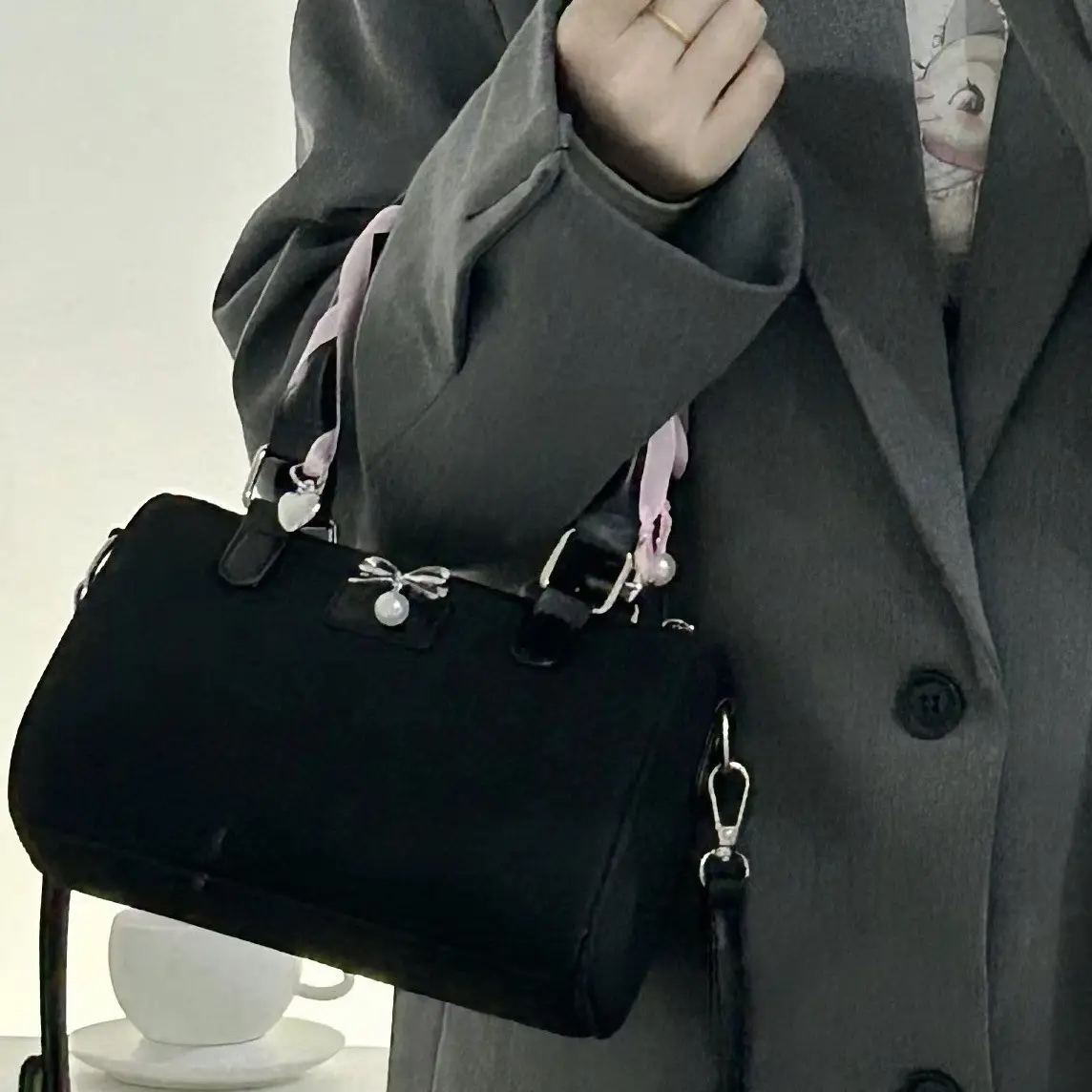 Black Heart Bow Crossbody Bag for Girls