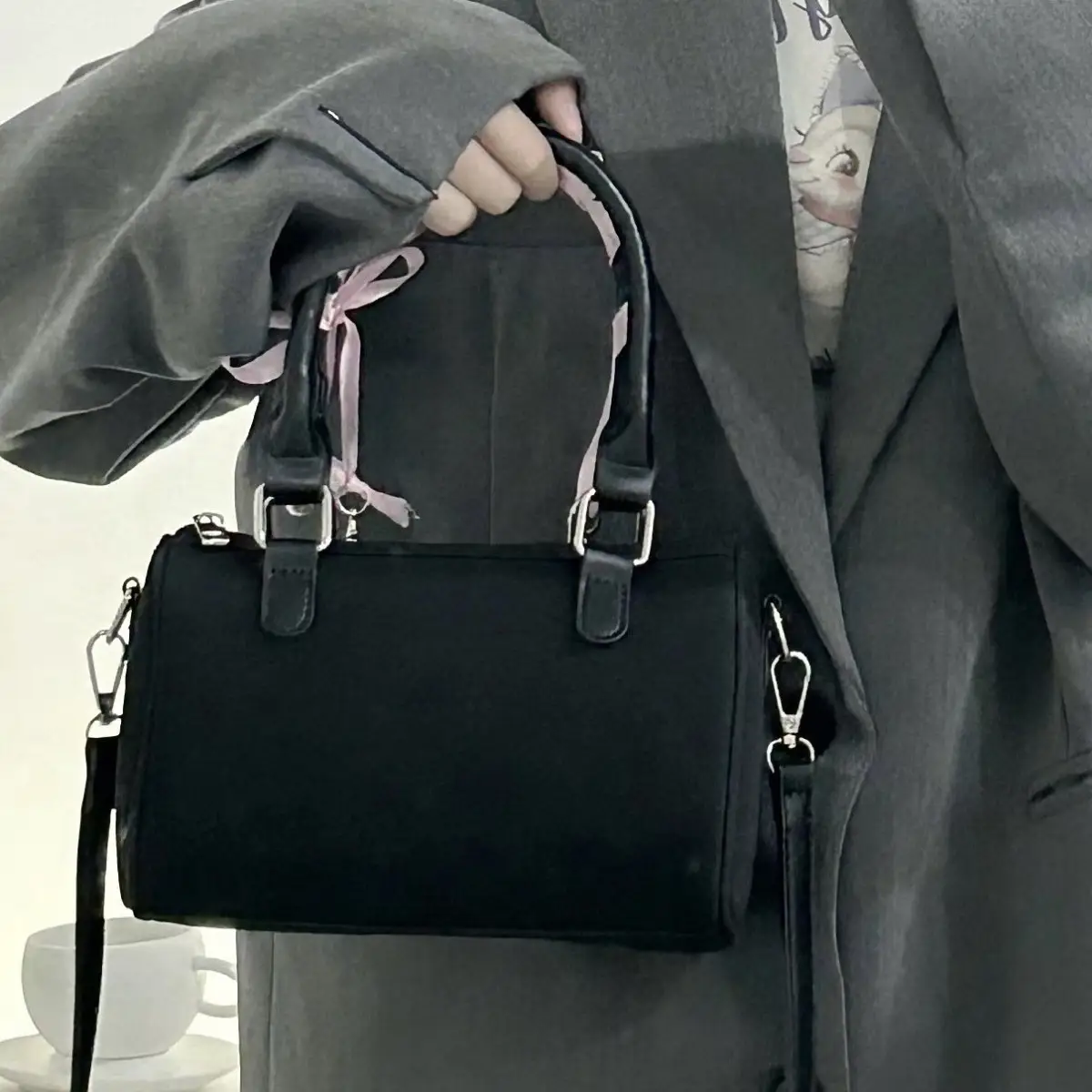 Black Heart Bow Crossbody Bag for Girls