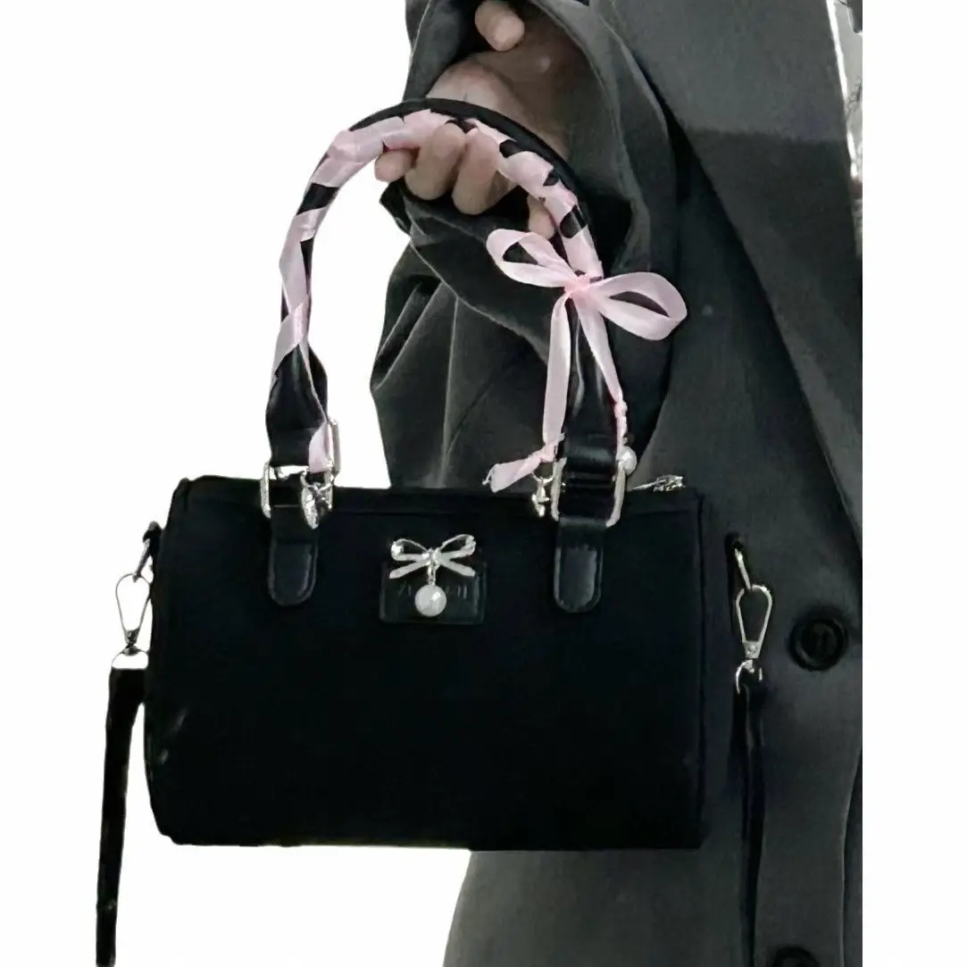 Black Heart Bow Crossbody Bag for Girls