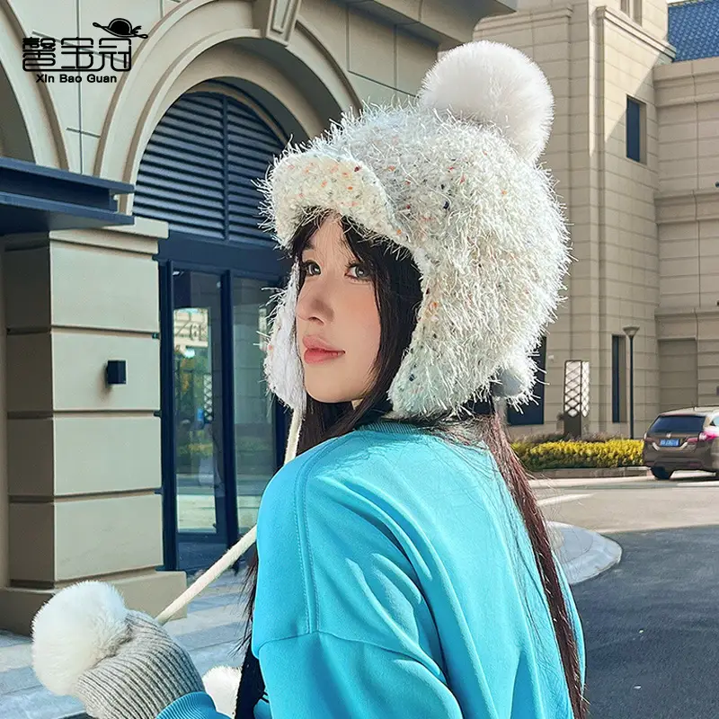 Winter Plush Fur Baseball Cap with Pom Pom for Women - Image 4