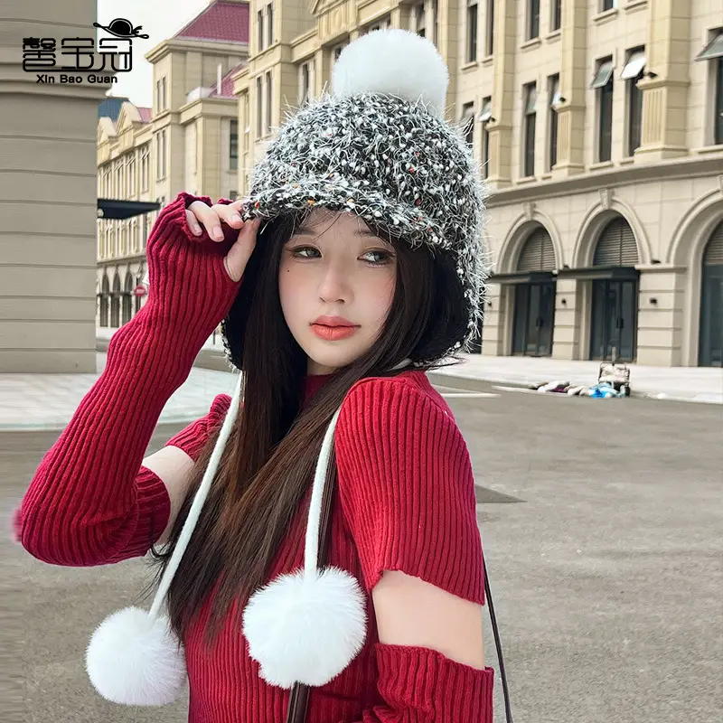 Winter Plush Fur Baseball Cap with Pom Pom for Women - Image 5