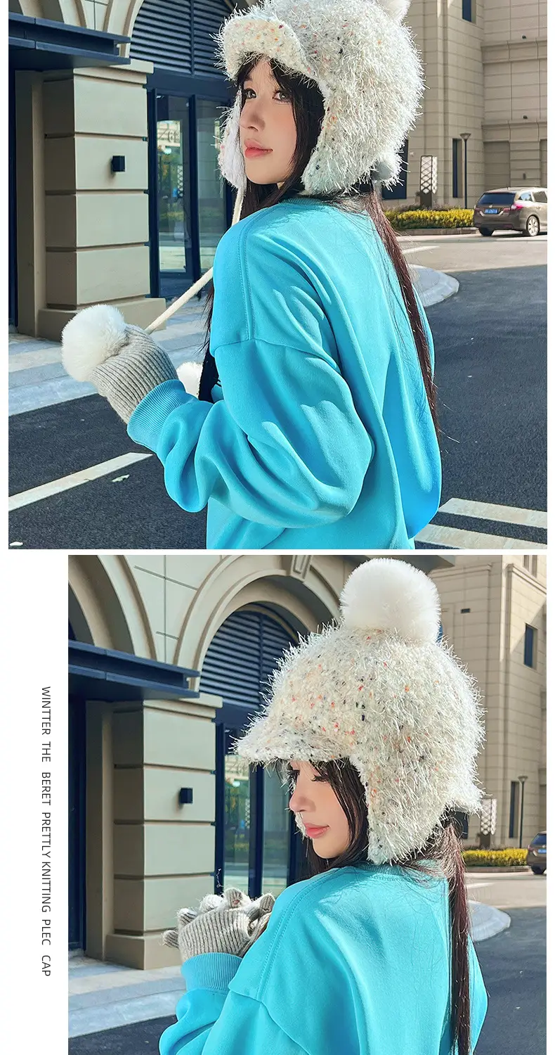 Winter Plush Fur Baseball Cap with Pom Pom for Women — feature 10